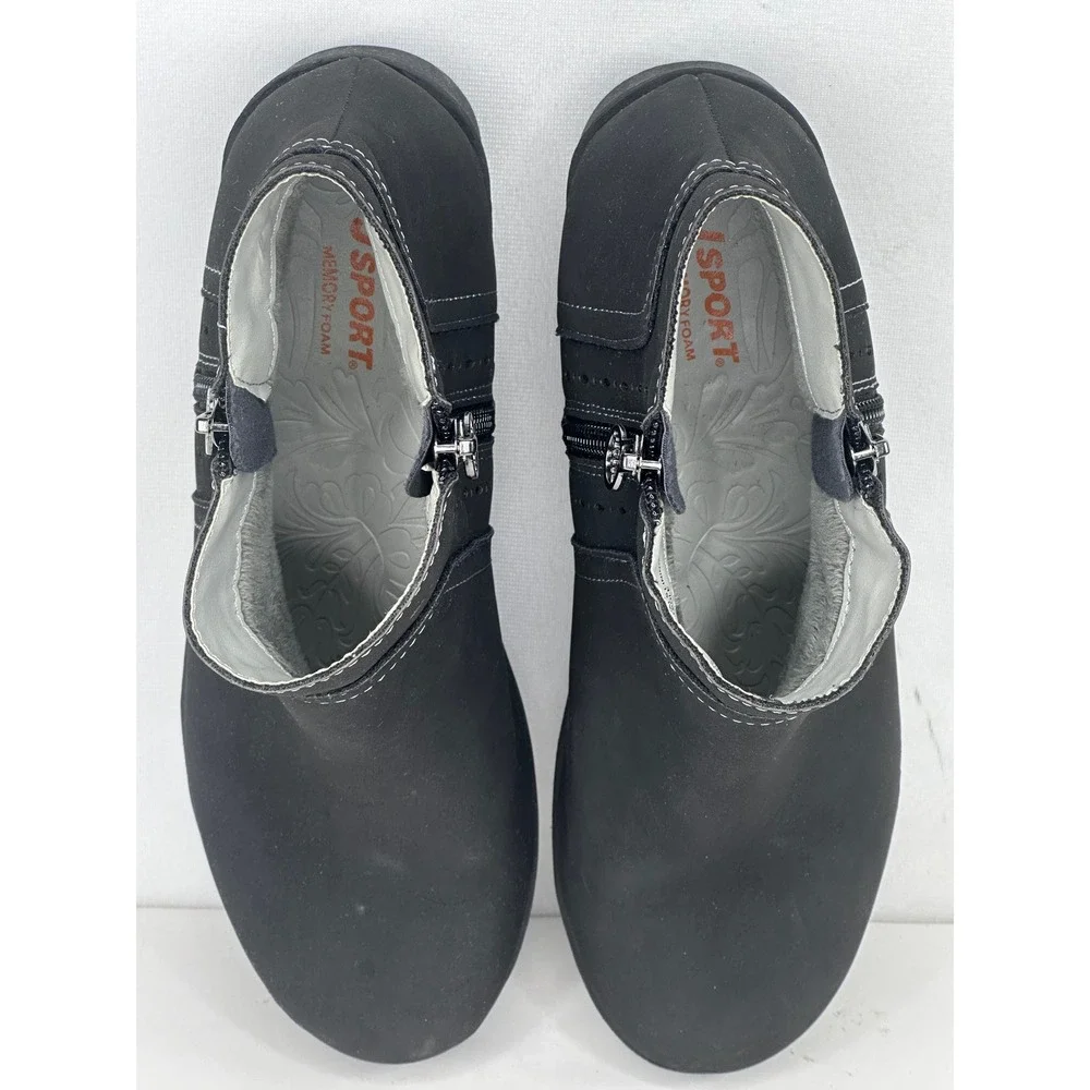 J Sport by Jambu Jenna Black Ankle Boots Memory Foam Minimalist Womens 8M